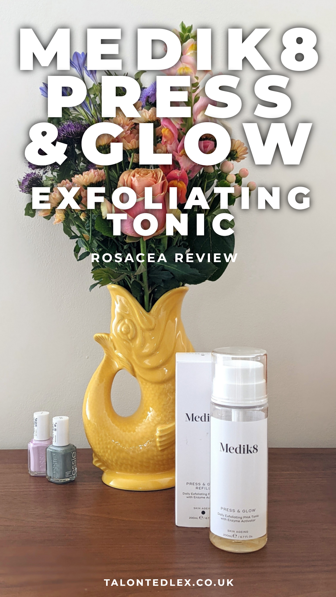 Medik8 Press & Glow Exfoliating PHA Tonic review. Exfoliation tips for rosacea prone skin. Sensitive skin exfoliating. 
